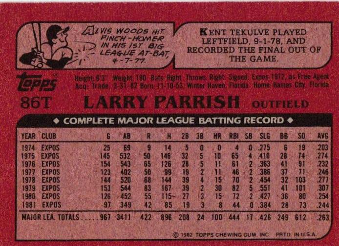 Larry Parrish  baseball card collectible - Main Image 2