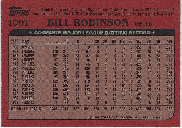 Bill Robinson  baseball card collectible - Main Image 2