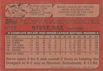 Steve Sax  baseball card collectible - Main Image 2