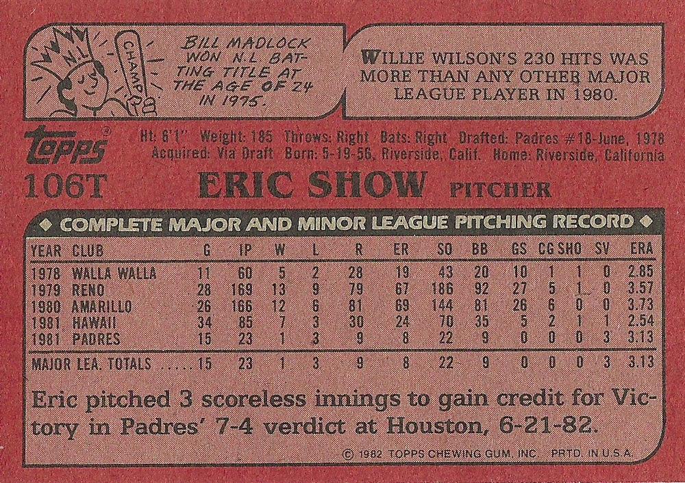 Eric Show  baseball card collectible - Main Image 2