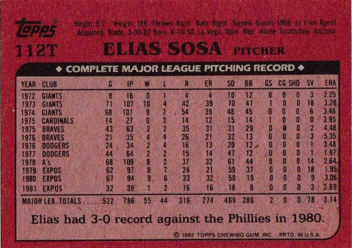 Elias Sosa  baseball card collectible - Main Image 2