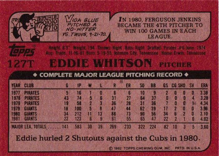 Eddie Whitson  baseball card collectible - Main Image 2
