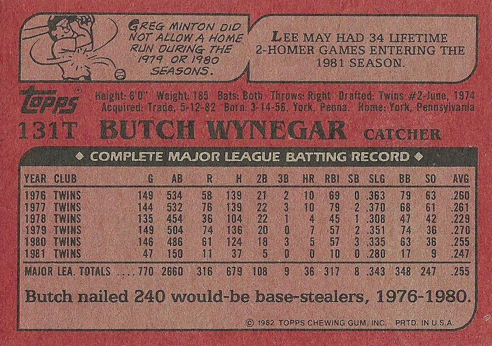 Butch Wynegar  baseball card collectible - Main Image 2