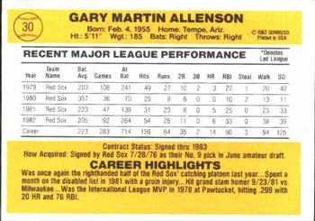 Gary Allenson  baseball card collectible - Main Image 2