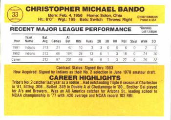 Chris Bando  baseball card collectible - Main Image 2