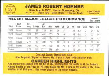 Bob Horner  baseball card collectible - Main Image 2