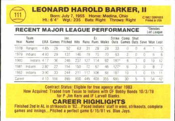 Len Barker  baseball card collectible - Main Image 2