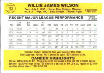 Willie Wilson  baseball card collectible - Main Image 2
