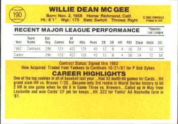 Willie McGee  baseball card collectible - Main Image 2