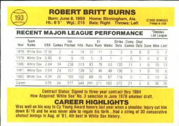 Britt Burns  baseball card collectible - Main Image 2