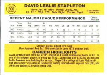 Dave Stapleton  baseball card collectible - Main Image 2