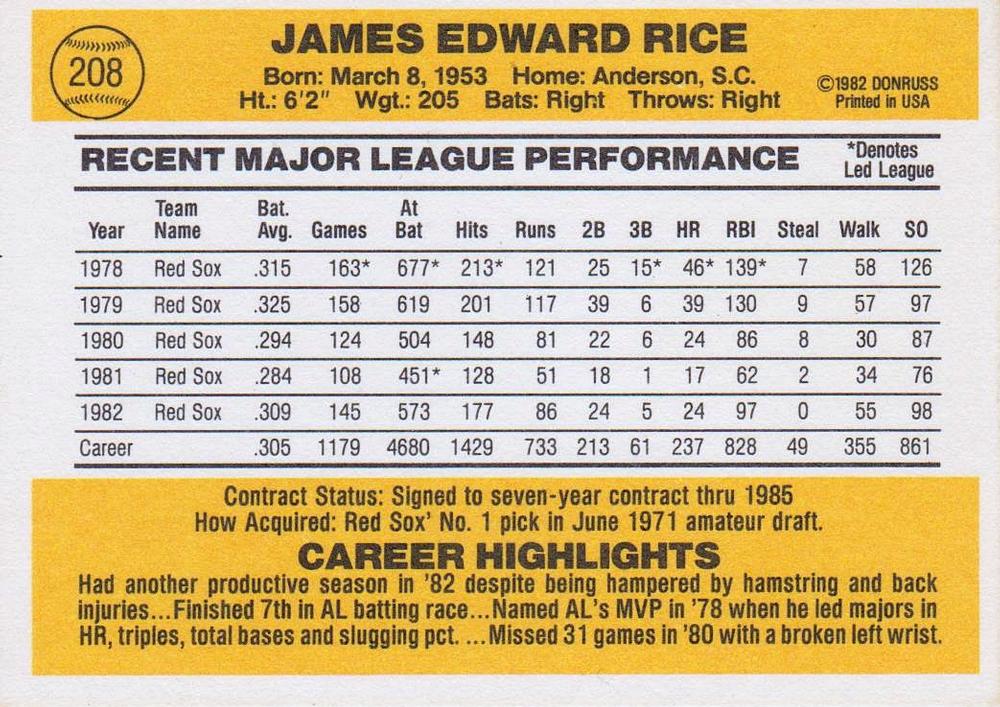 Jim Rice  baseball card collectible - Main Image 2