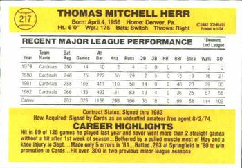 Tom Herr  baseball card collectible - Main Image 2