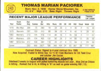 Tom Paciorek  baseball card collectible - Main Image 2