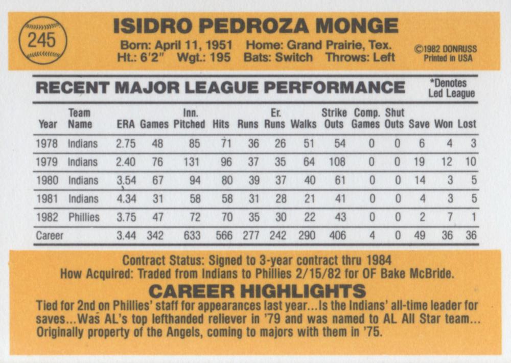 Sid Monge  baseball card collectible - Main Image 2