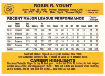 Robin Yount  baseball card collectible - Main Image 2