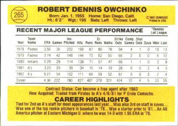 Bob Owchinko  baseball card collectible - Main Image 2