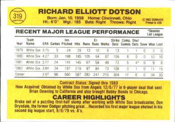Richard Dotson  baseball card collectible - Main Image 2