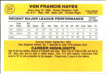 Von Hayes  baseball card collectible - Main Image 2