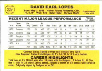 Davey Lopes  baseball card collectible - Main Image 2