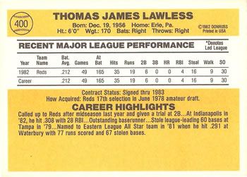 Tom Lawless  baseball card collectible - Main Image 2
