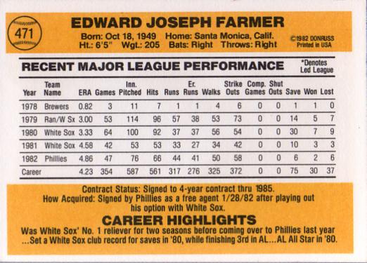 Ed Farmer  baseball card collectible - Main Image 2