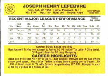 Joe Lefebvre  baseball card collectible - Main Image 2