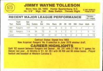 Wayne Tolleson  baseball card collectible - Main Image 2