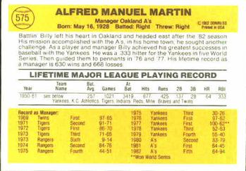Billy Martin  baseball card collectible - Main Image 2