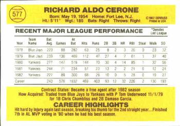 Rick Cerone  baseball card collectible - Main Image 2