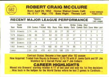 Bob McClure  baseball card collectible - Main Image 2