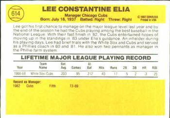 Lee Elia  baseball card collectible - Main Image 2