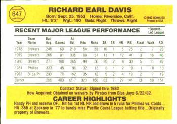 Dick Davis  baseball card collectible - Main Image 2