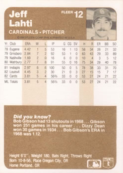 Jeff Lahti  baseball card collectible - Main Image 2