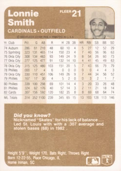 Lonnie Smith  baseball card collectible - Main Image 2