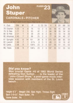 John Stuper  baseball card collectible - Main Image 2