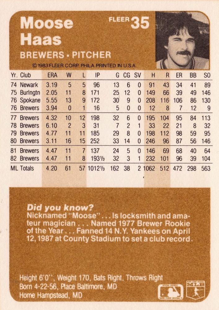 Moose Haas  baseball card collectible - Main Image 2