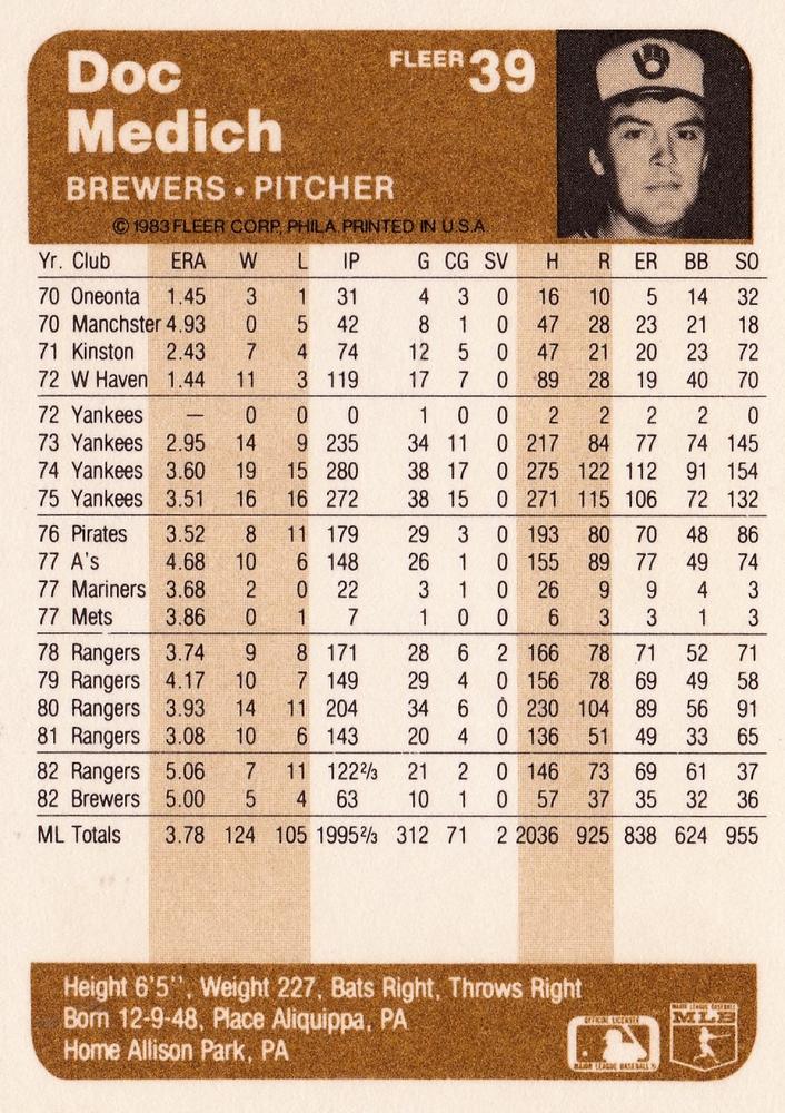 Doc Medich  baseball card collectible - Main Image 2