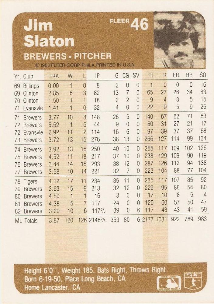 Jim Slaton  baseball card collectible - Main Image 2