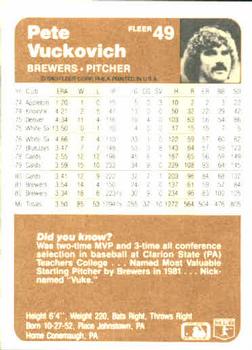 Pete Vuckovich  baseball card collectible - Main Image 2
