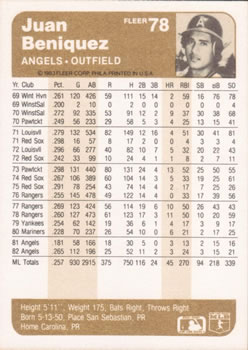 Juan Beniquez  baseball card collectible - Main Image 2