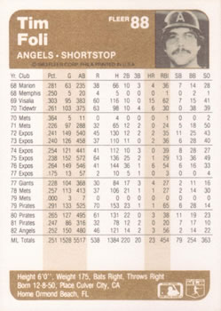 Tim Foli  baseball card collectible - Main Image 2