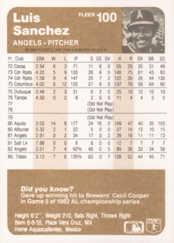 Luis Sanchez  baseball card collectible - Main Image 2