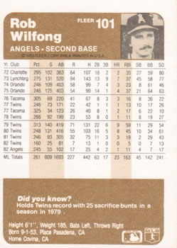 Rob Wilfong  baseball card collectible - Main Image 2