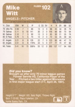 Mike Witt  baseball card collectible - Main Image 2