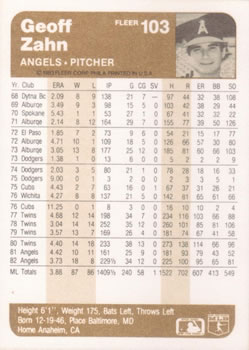 Geoff Zahn  baseball card collectible - Main Image 2