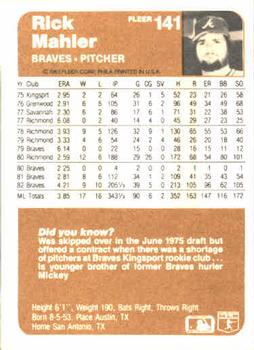 Rick Mahler  baseball card collectible - Main Image 2