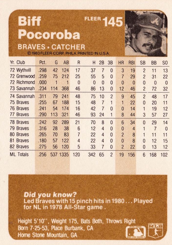 Biff Pocoroba  baseball card collectible - Main Image 2