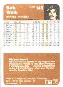Bob Walk  baseball card collectible - Main Image 2