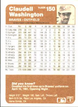 Claudell Washington  baseball card collectible - Main Image 2